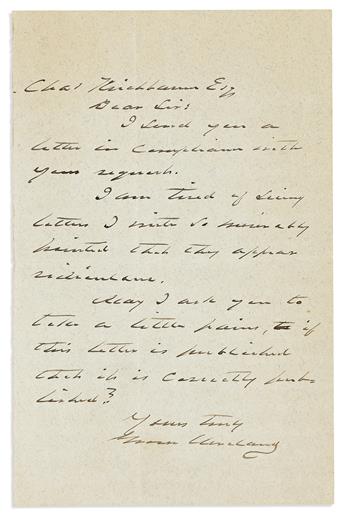 (PRESIDENTS.) Group of 4 letters, each Signed by a U.S. President, to various recipients: Rutherford B. Hayes * Grover Cleveland * Will